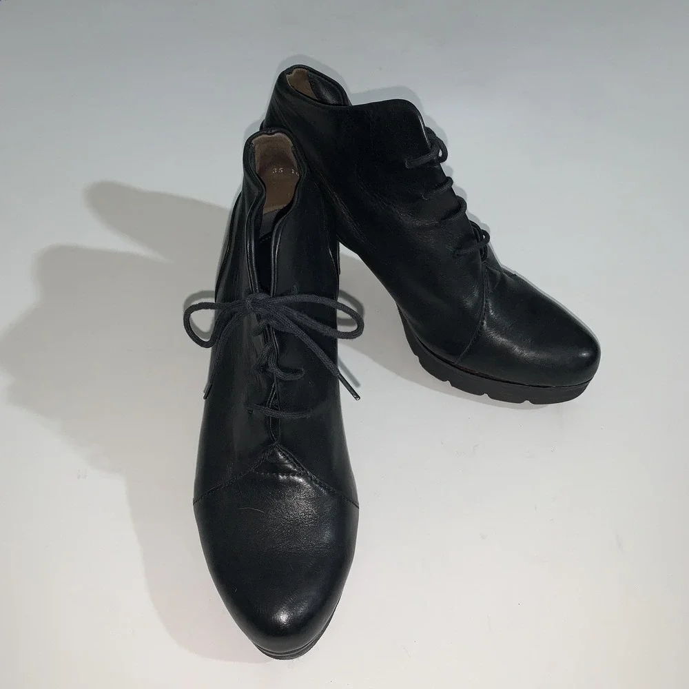 Paul Green Boots Womens UK 3.5 Black Leather Ankle Block Heel Booties US 6